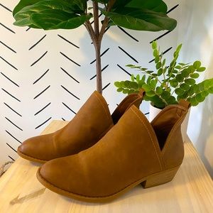 Faux Brown Leather Heeled Ankle Booties